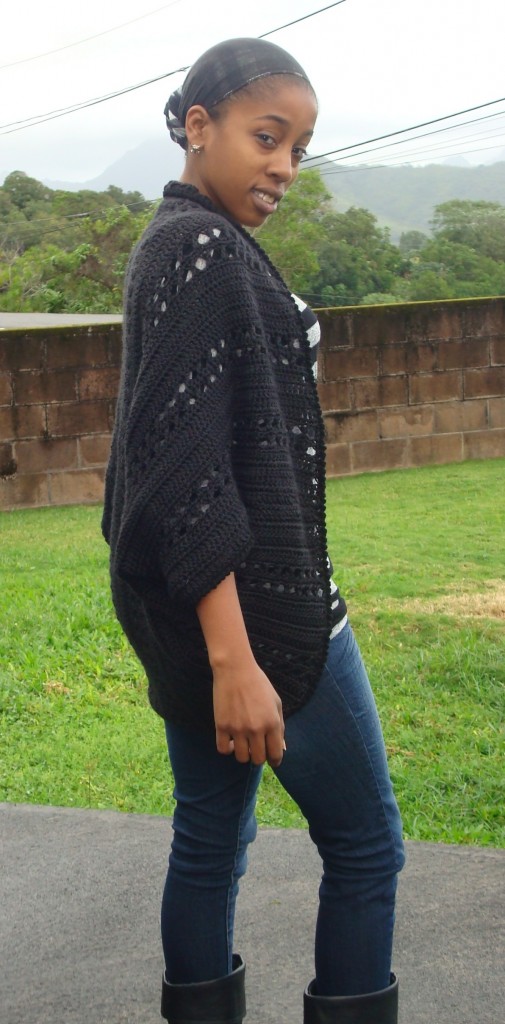 Side view of the Crochet X-Stitch Shrug