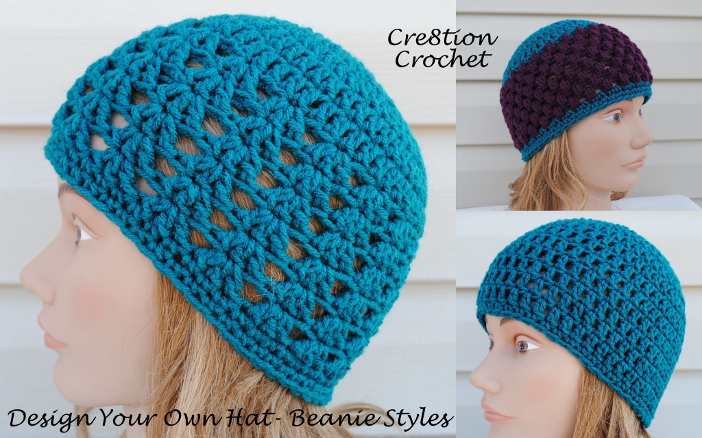 Basic crochet beanie (lower right corner) with variations