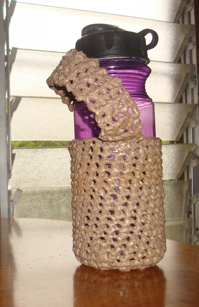 My plarn crocheted water bottle carrier