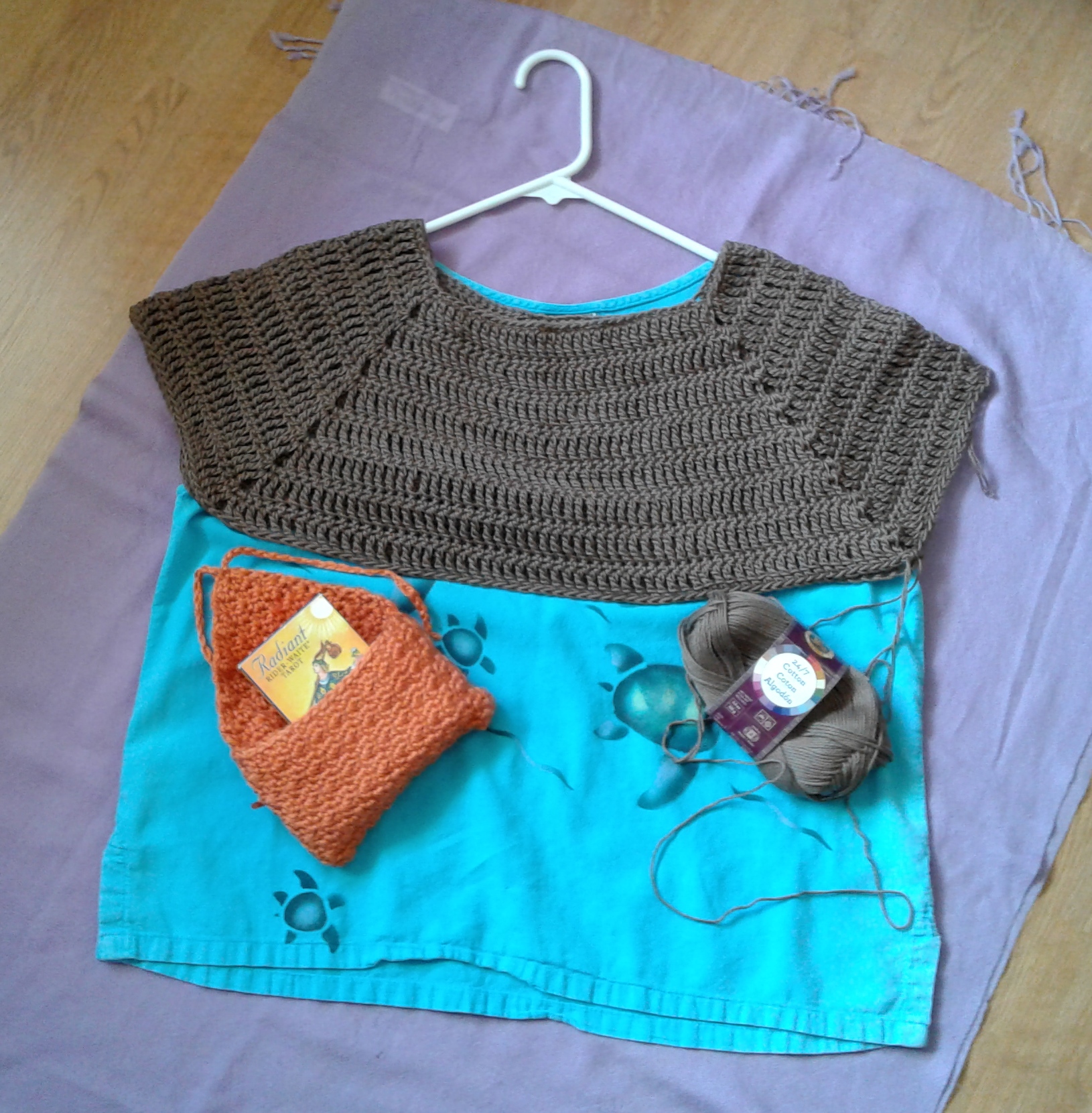 partially completed top-down crochet top