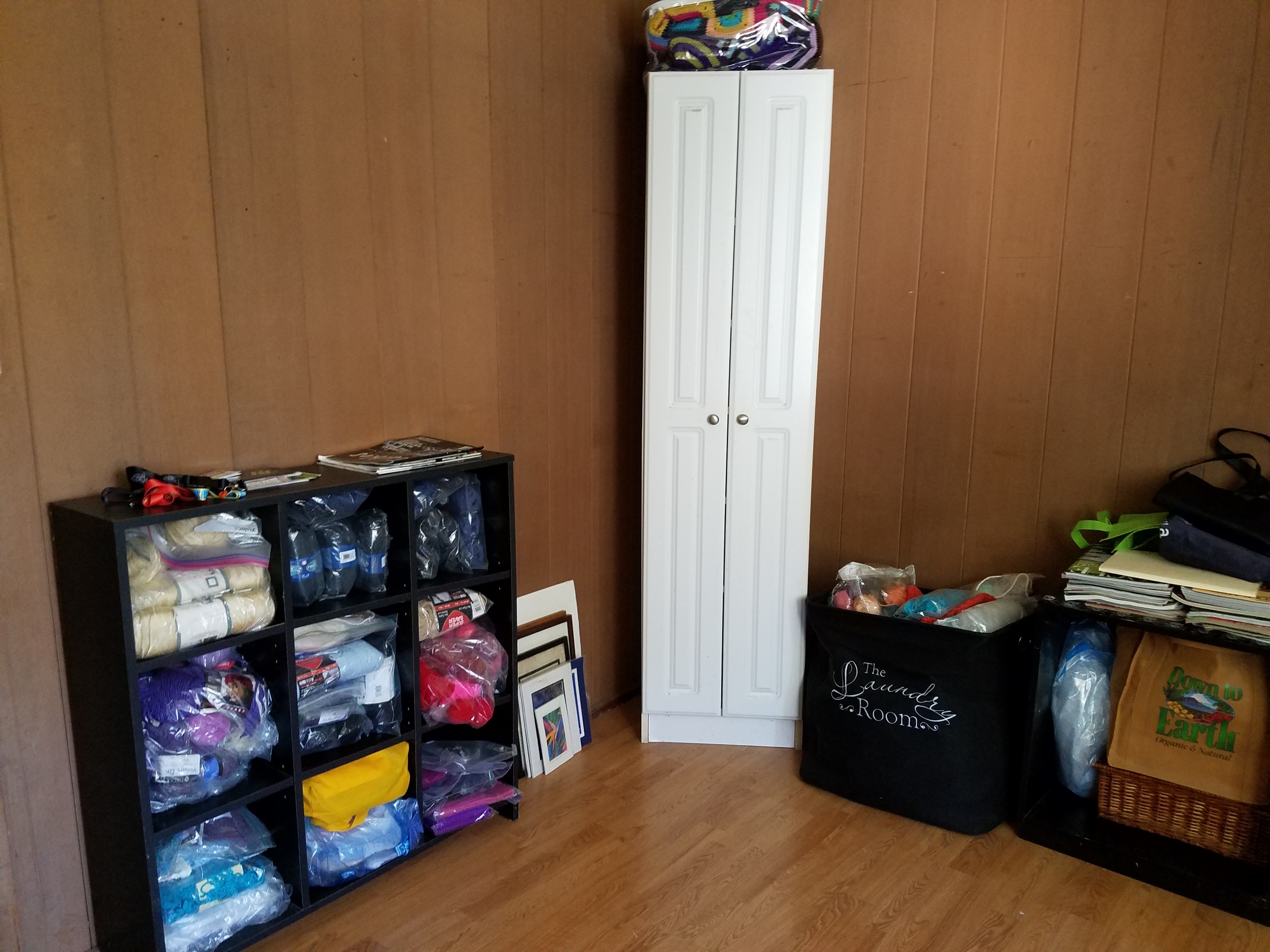 craft room set up to store yarn